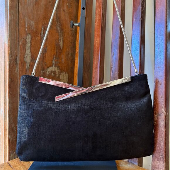 Trina Turk Miho Hand Beaded Clutch Shoulder Bag / Black Leather / Rare - Picture 14 of 14